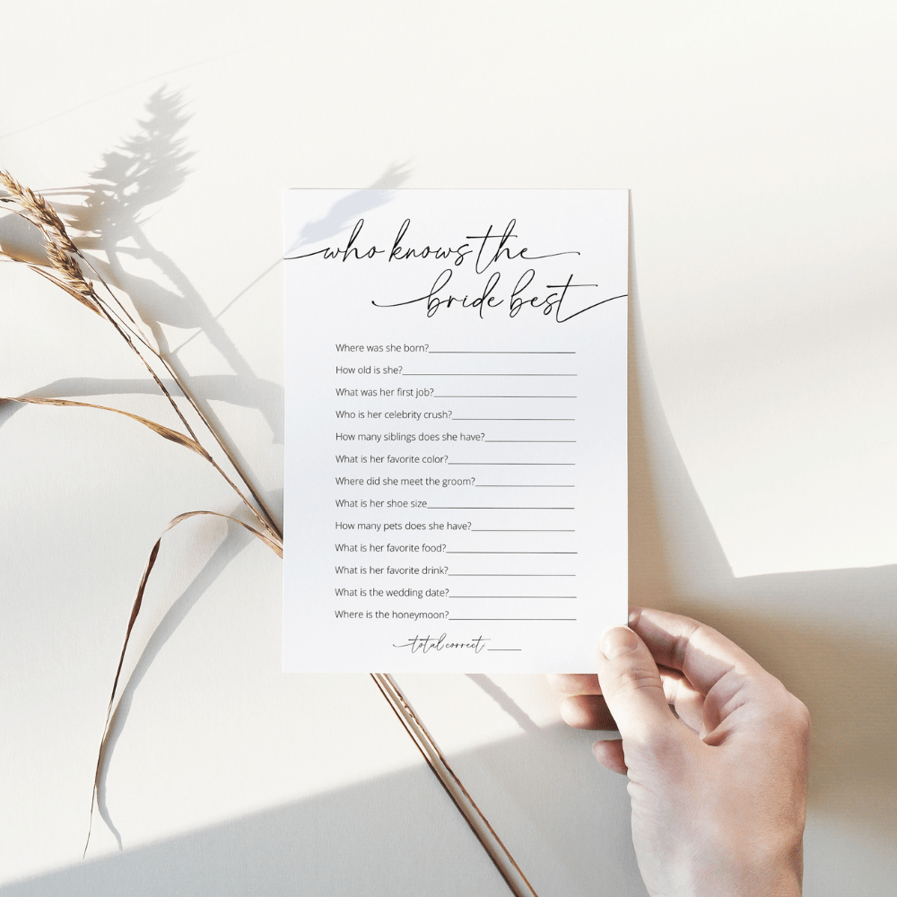 Elegant Bridal Shower Who Knows The Bride Best Game - SincerelyByNicole